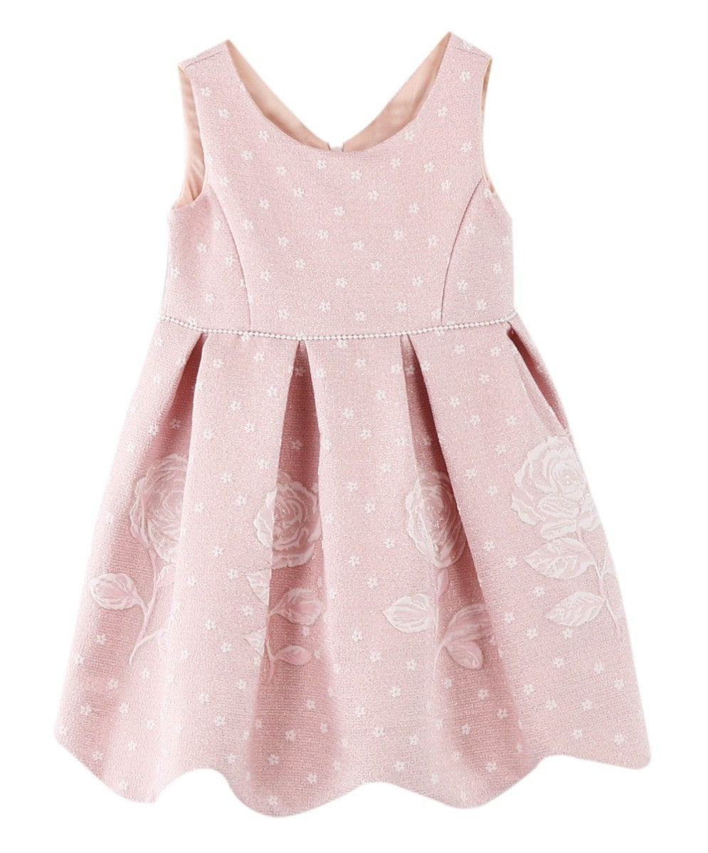 Girls Sleeveless Floral Embroidered Dress Set - Baby Pink