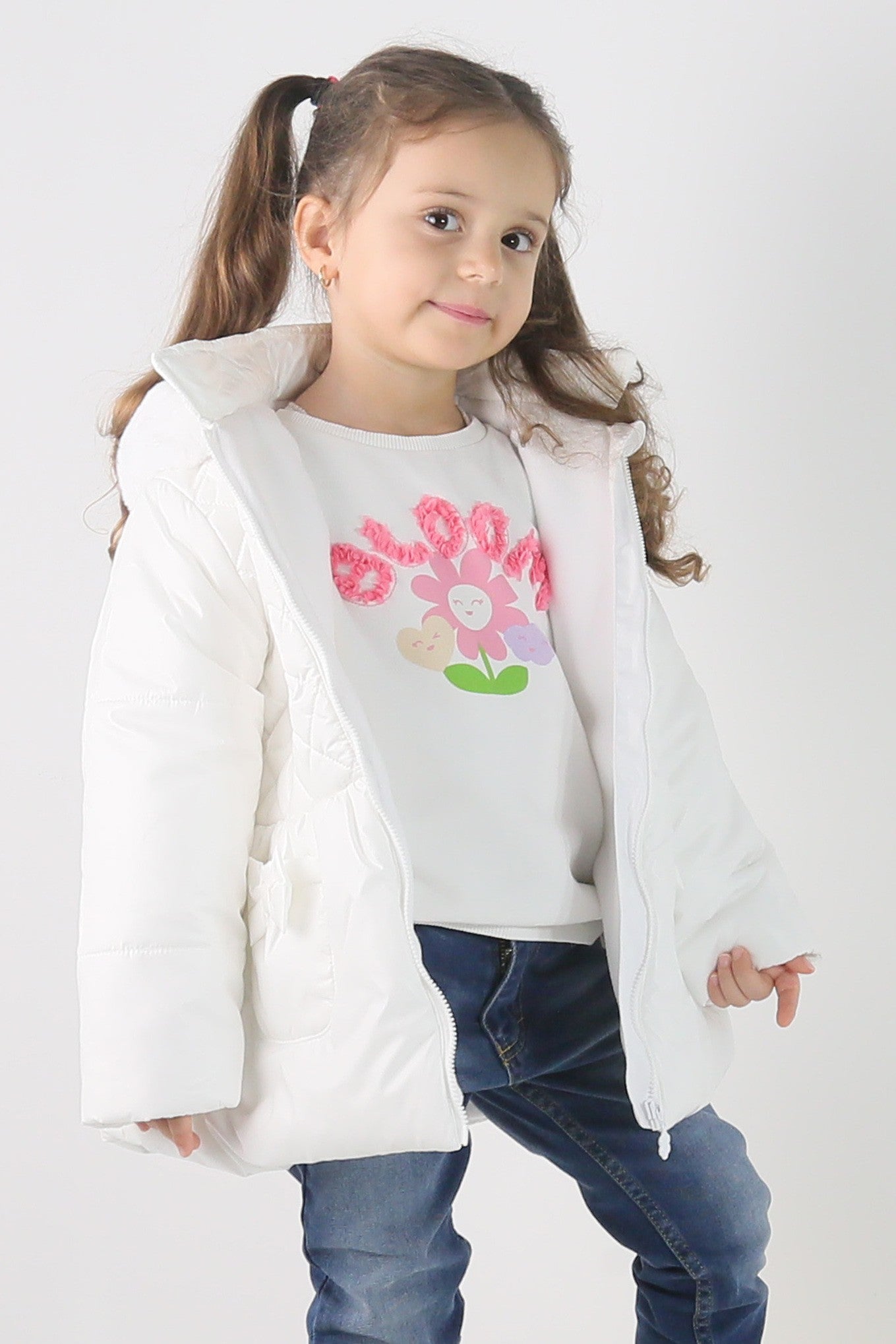 Baby & Girls' Quilted Hooded Puffer Coat - SASHA - White