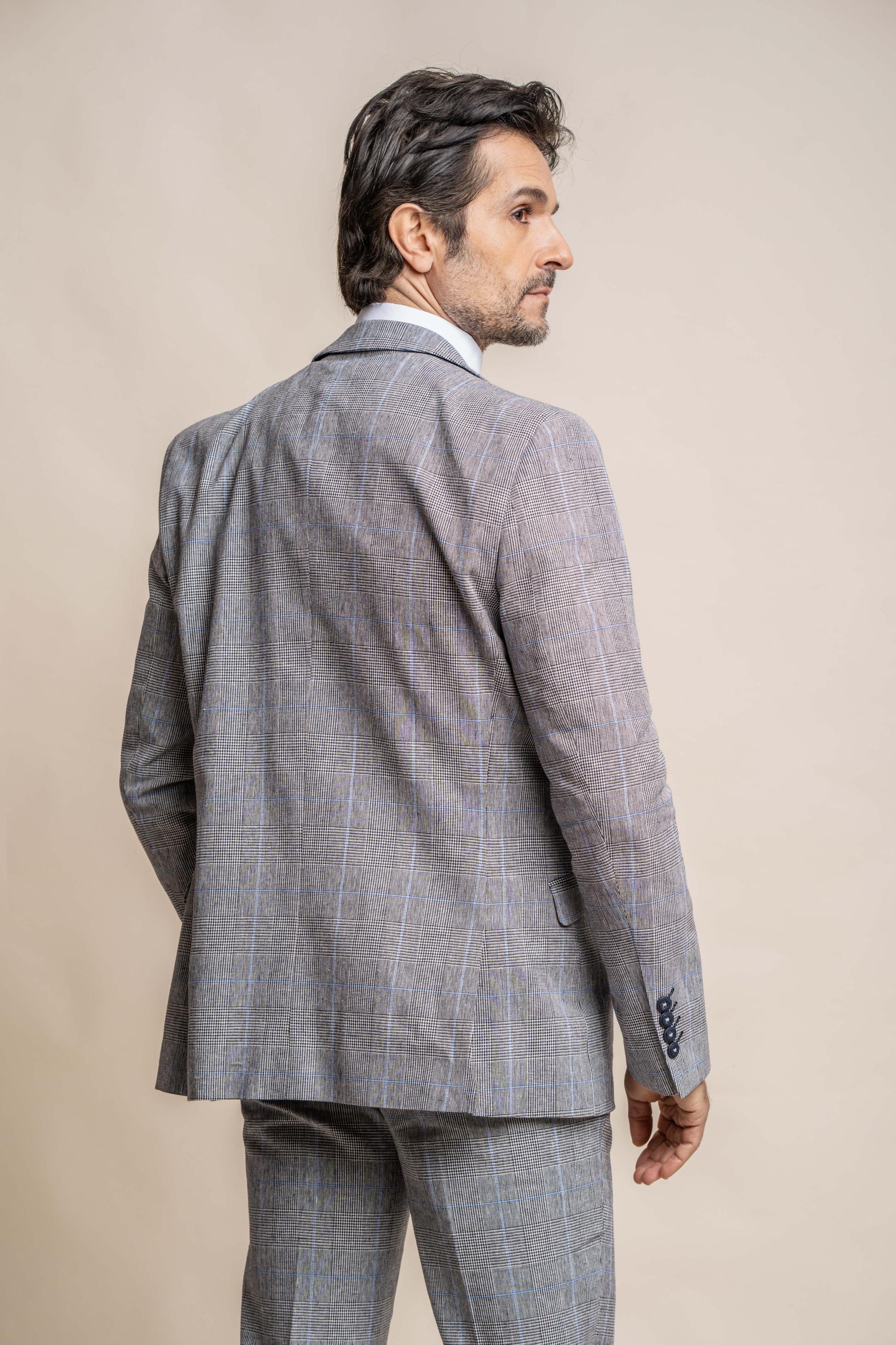 Men's Check Slim Fit Grey Suit Jacket - ARRIGA - Grey