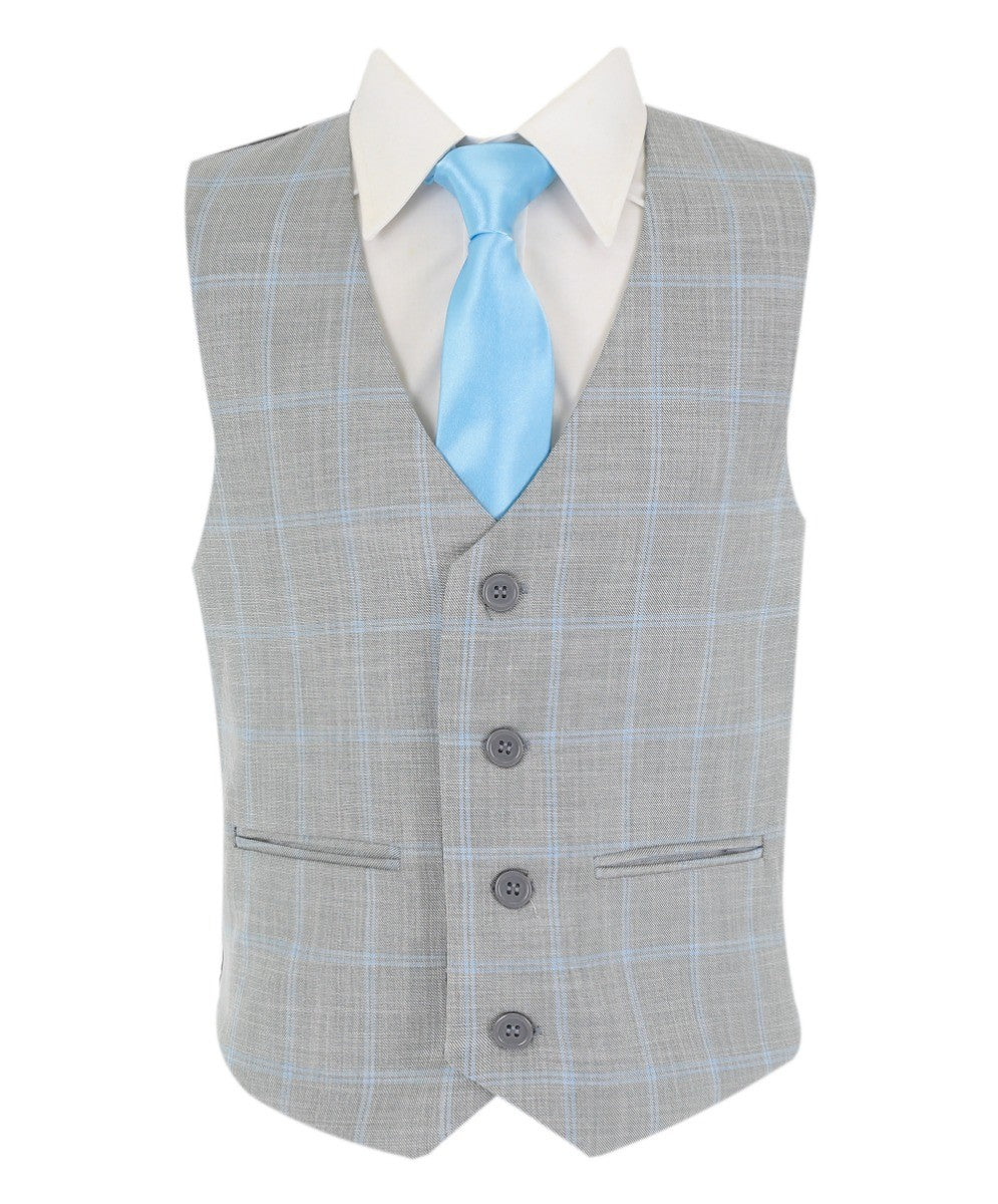 Boys Windowpane Check 6 Piece Suit Set - Grey