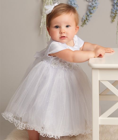 Baby Girls White Sparkling Christening Dress Set - L321 - White