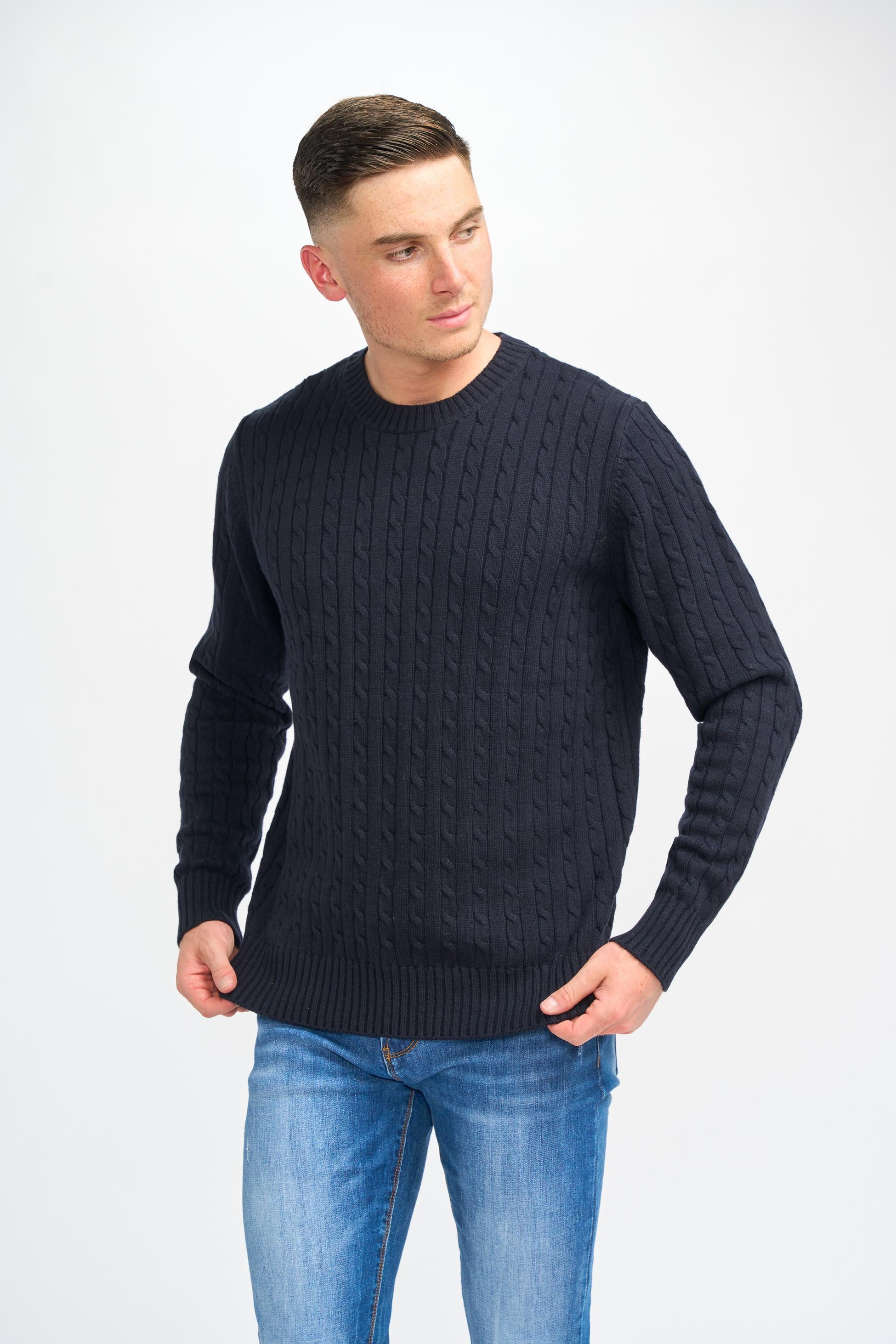 Men’s Wool Cable Knit Pullover Jumper - Foston - Navy