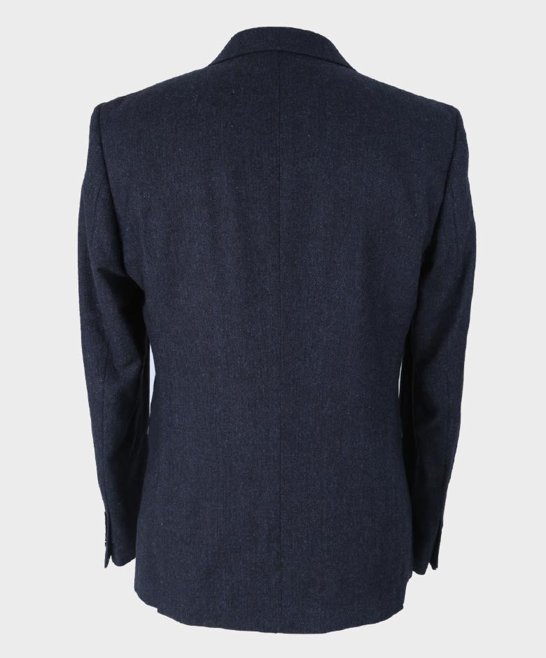 Men's Herringbone Tweed Slim Fit Suit Jacket - MARTEZ - Navy Blue