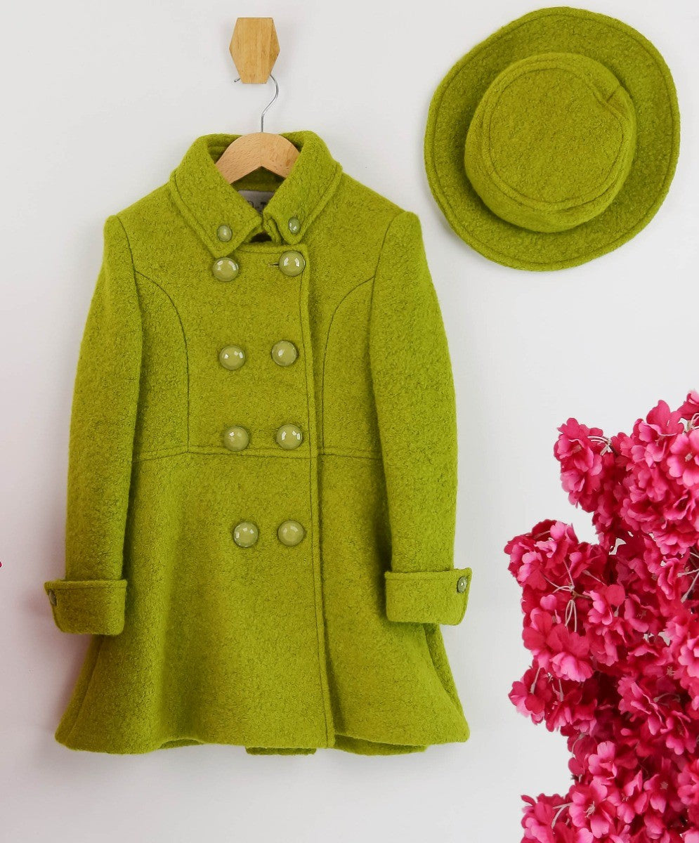 Girls Wool Double-Breasted OverCoat Set - ELIZABETH - Green