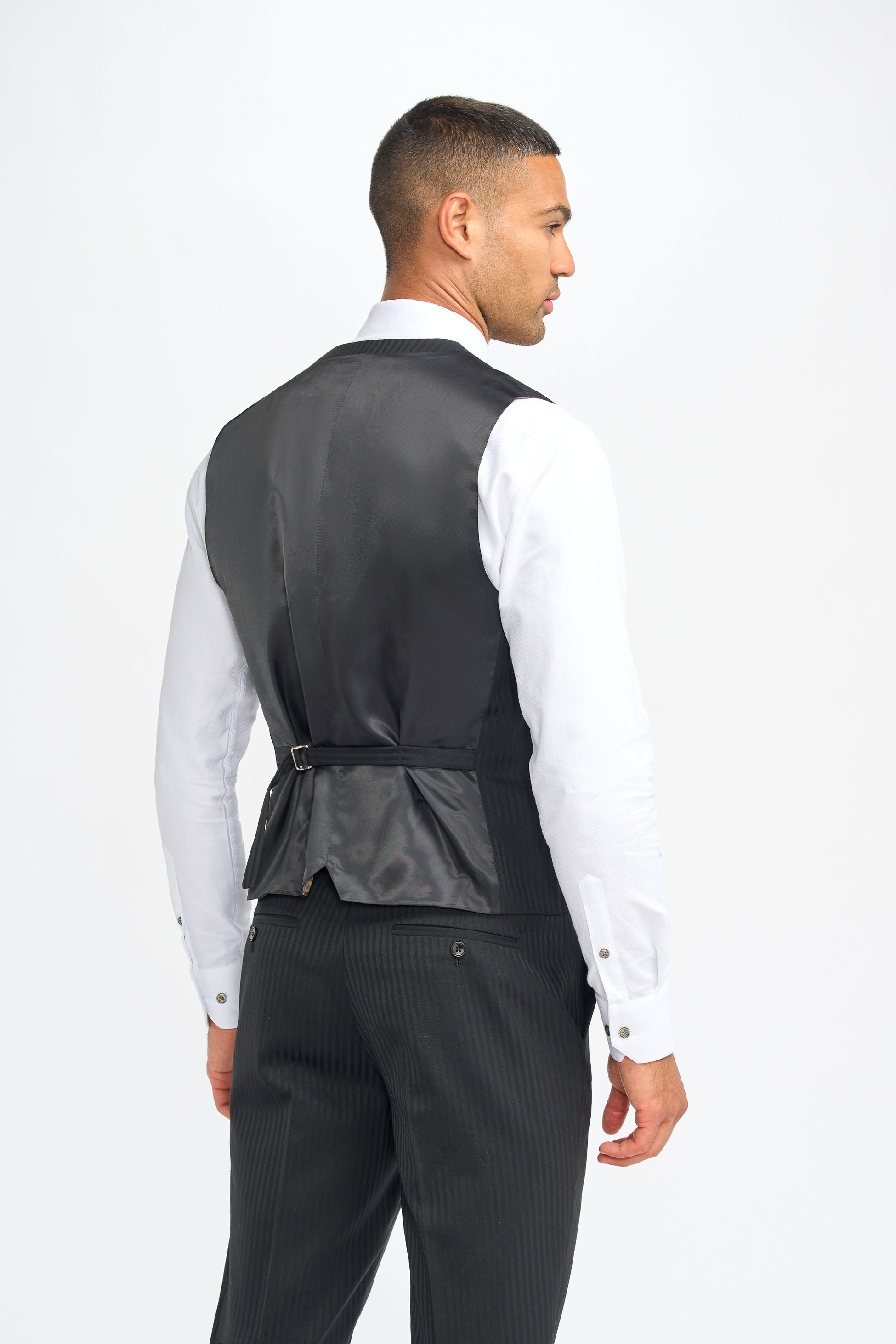 Men’s Black Wool Pinstripe Waistcoat - Roberto - Black