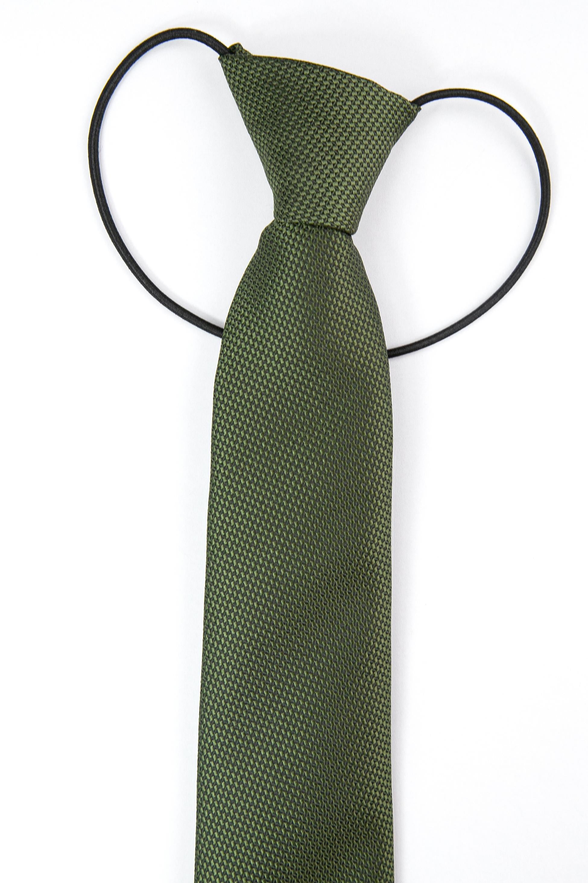 Boys’ Jacquard Tie & Hanky Set with Elastic Strap - Khaki Green