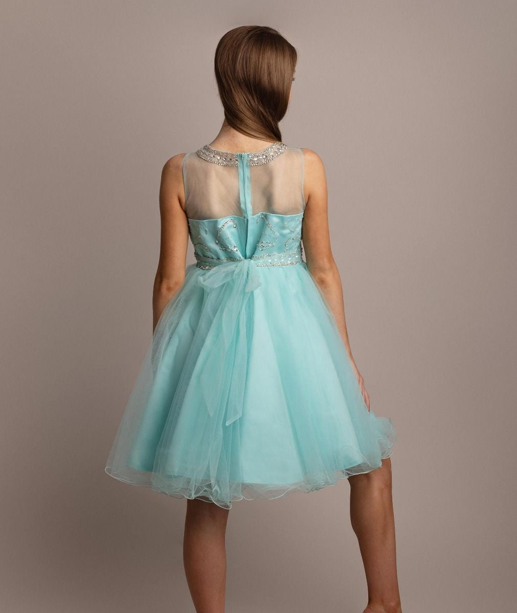 Girls Tulle Dress with Sequin Embellishments - LOLA - Aqua Blue