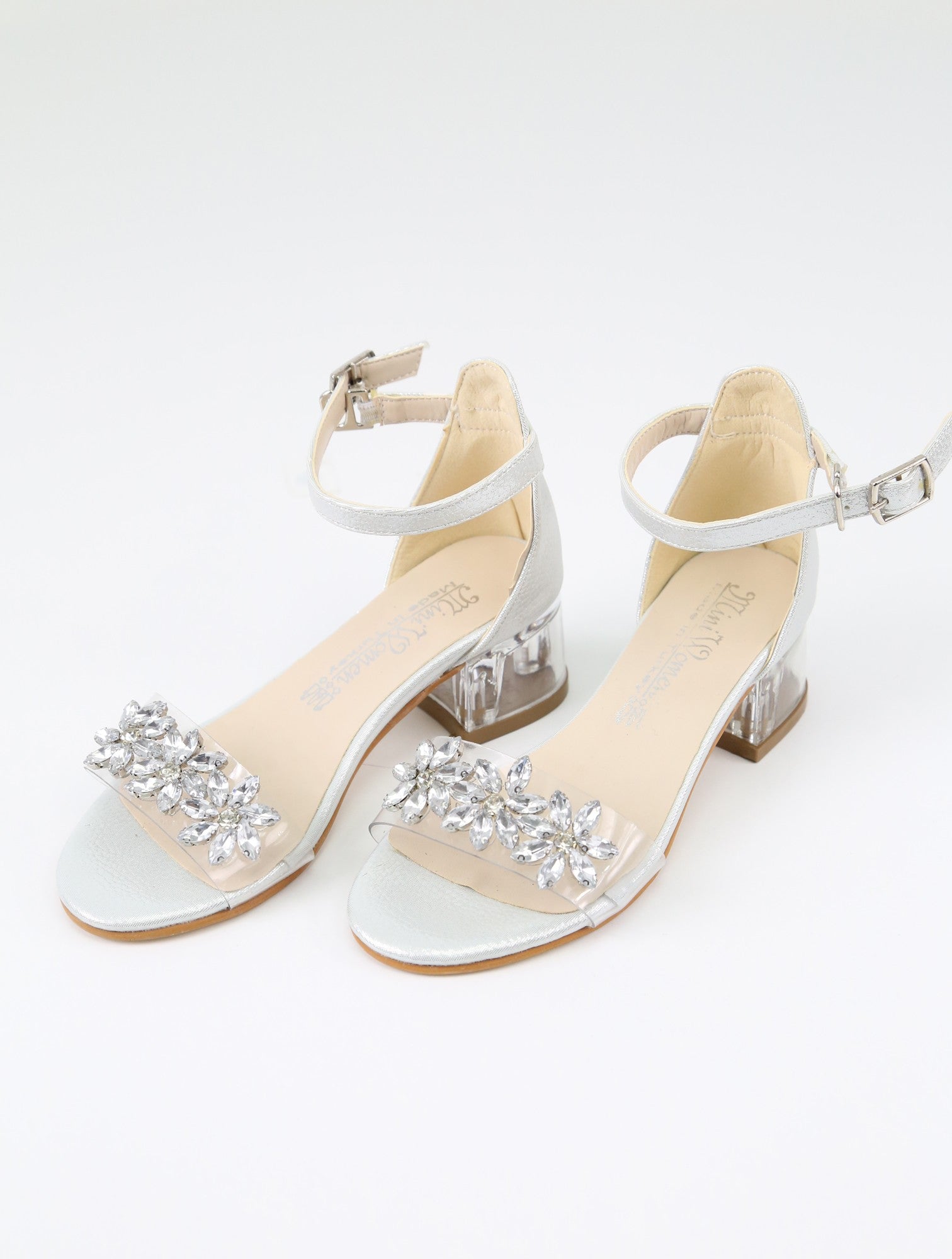 Girls Ankle-Strap Block Heels Sandals - WAKKO - Silver