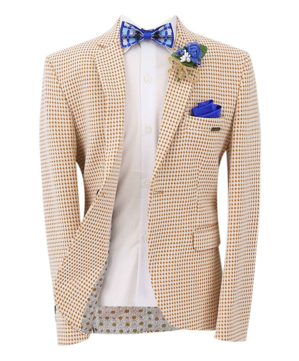 Boys Plaid Single Breasted Slim Fit Formal Blazer - Yellow