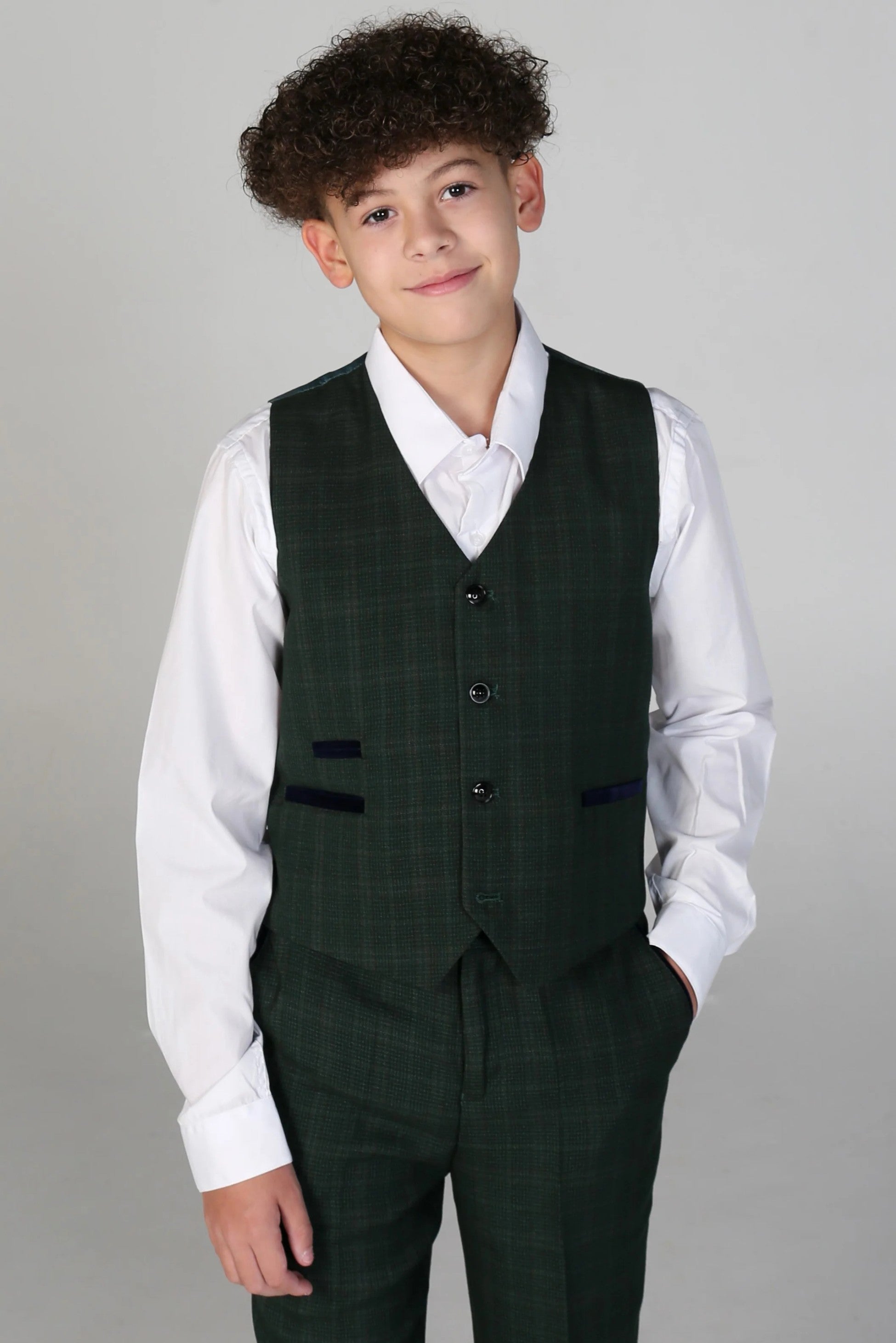 Boys’ Tailored Fit Tweed Check Suit – LEO - Green