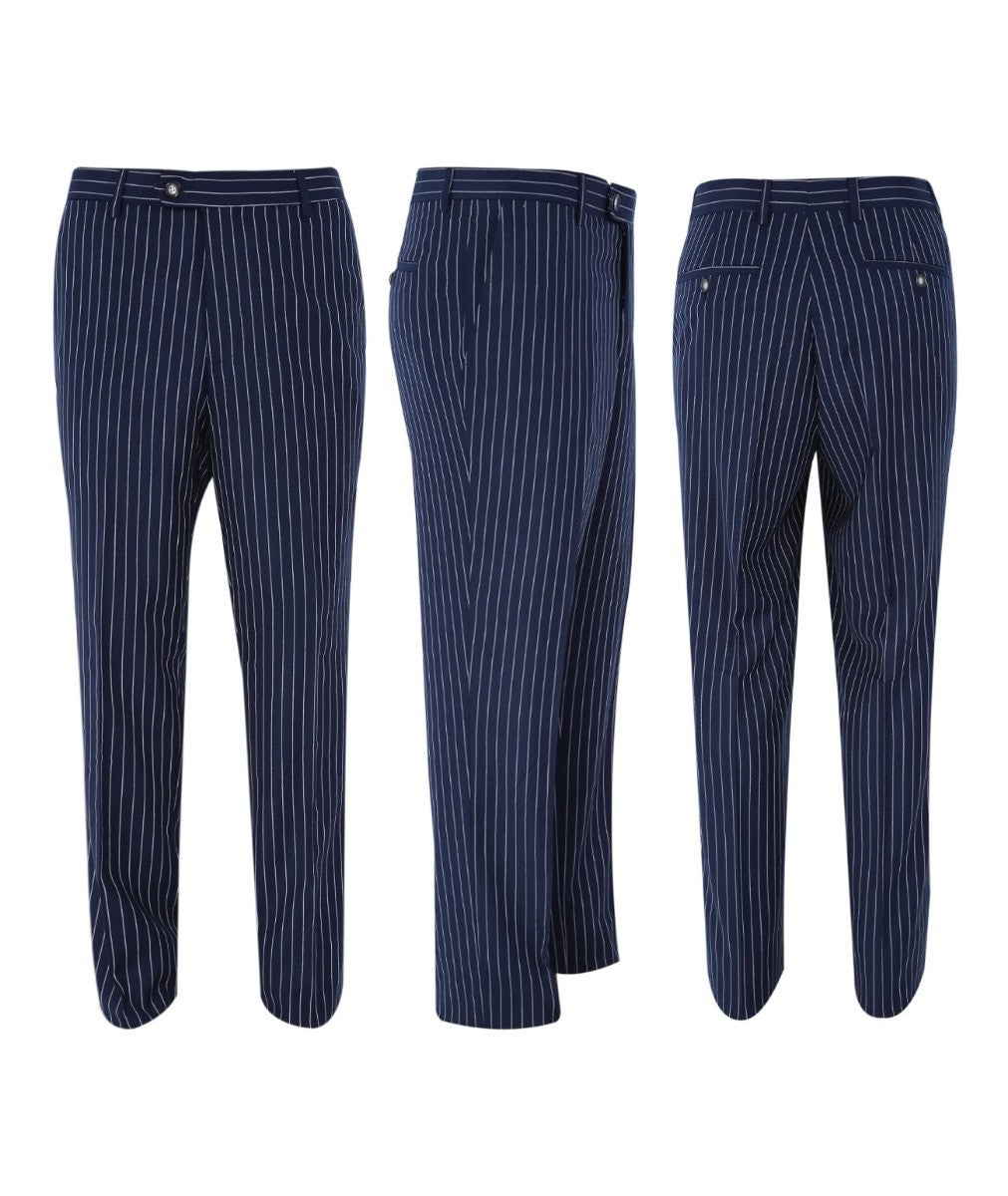 Men's Tailored Fit Pinstripe Navy Suit - MASON - Navy Blue