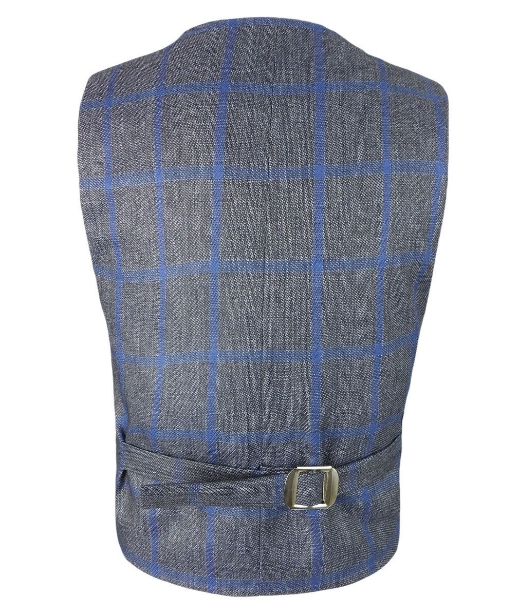 Boys Plaid Check Waistcoat Set - Grey - Blue