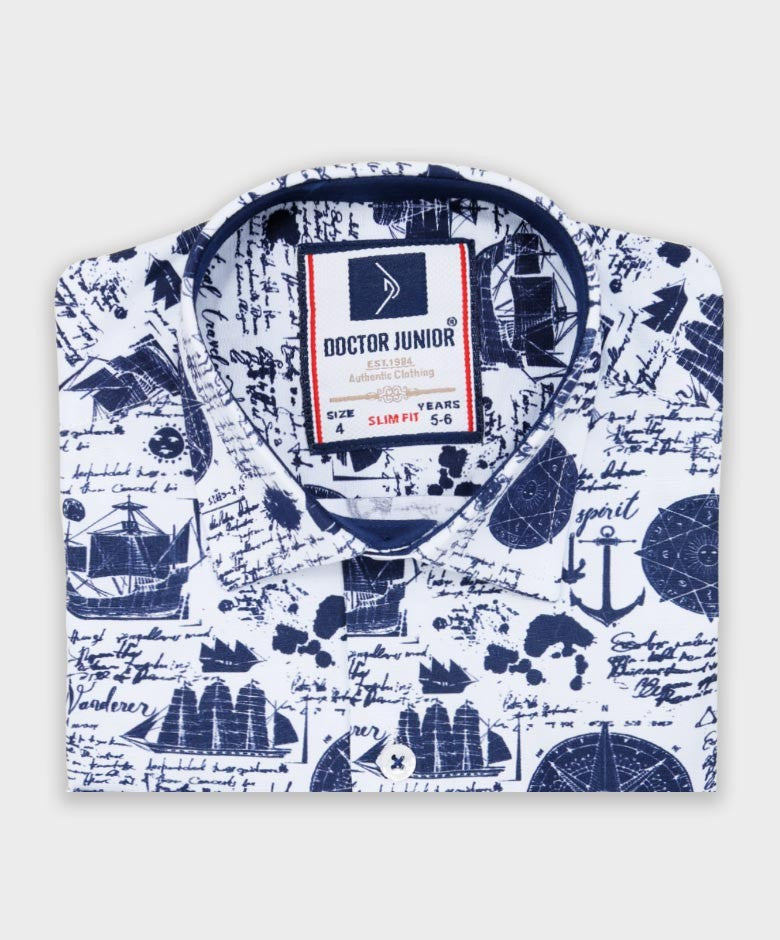 Boys Nautical Printed Fashion Shirt - Navy Blue