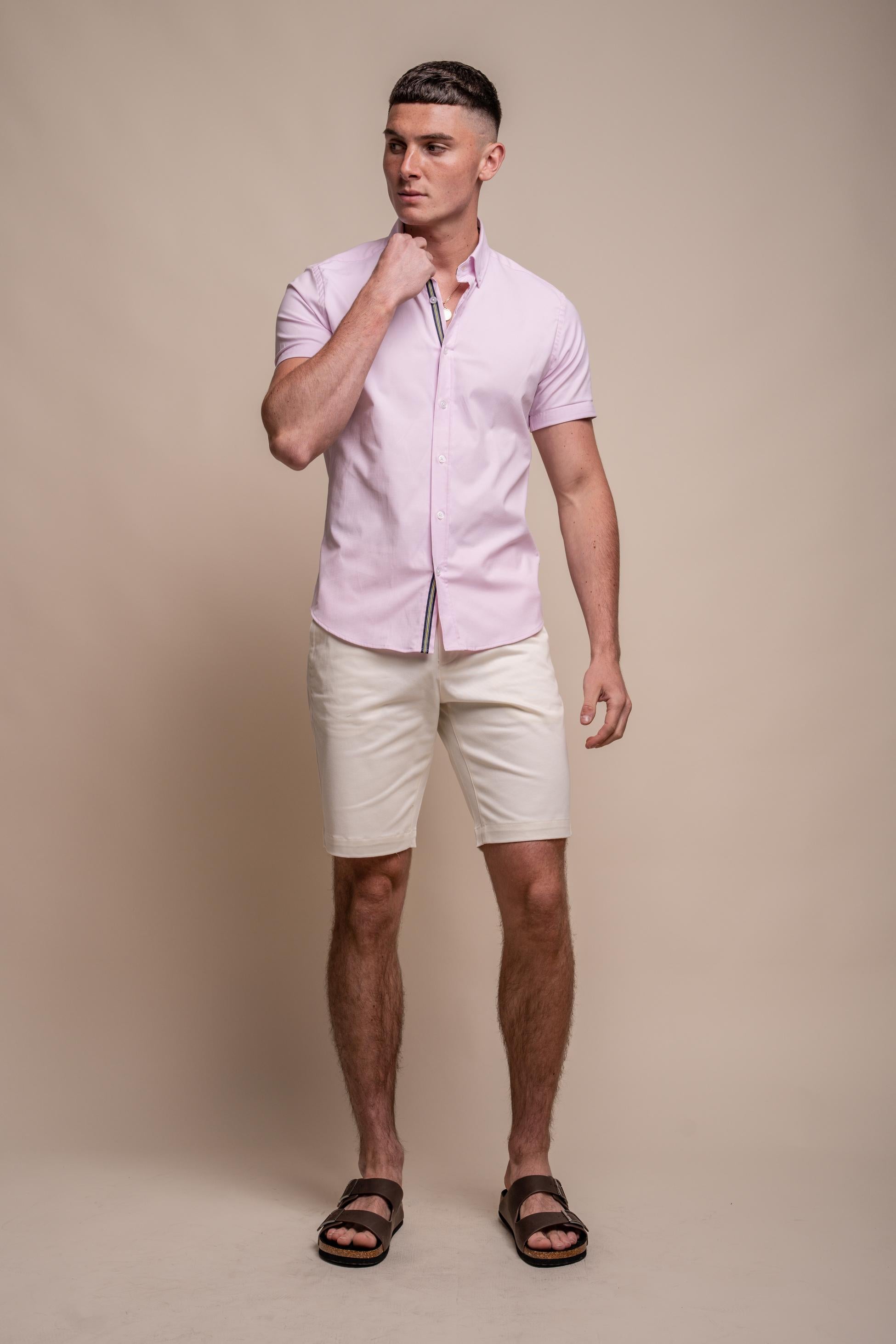 Men's Cotton Short Sleeve Shirt - VITO - Pink