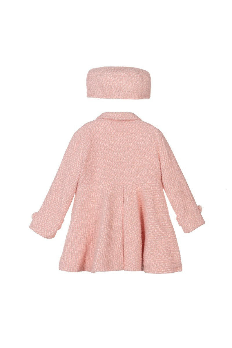 Girls Tweed Effect Double Breasted Midi Coat Set - Pink