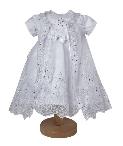 Baby Girls White Sequined Christening Dress Set - L528 - White