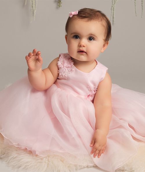 Baby Girls Tulle Dress With Floral Applique - ELISE - Pink