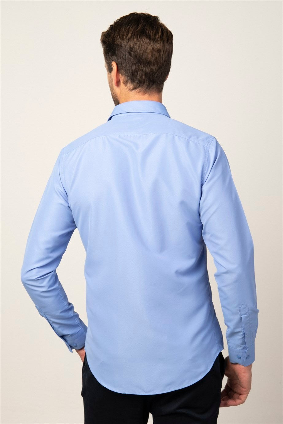 Men's Slim Fit Long Sleeve Dress Shirt - POLY - Blue