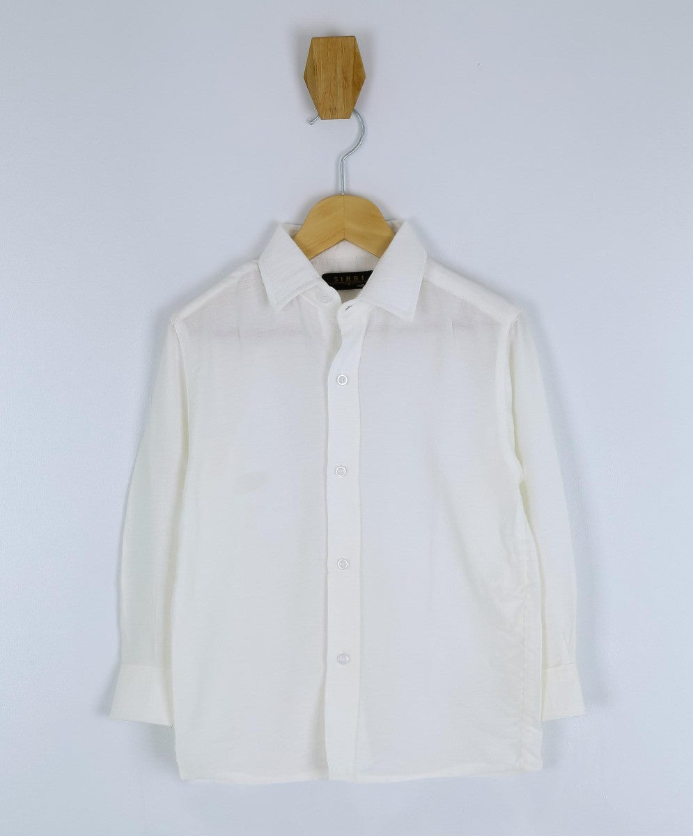 Boys Cotton Linen Classic Collar Shirt - Ivory Cream