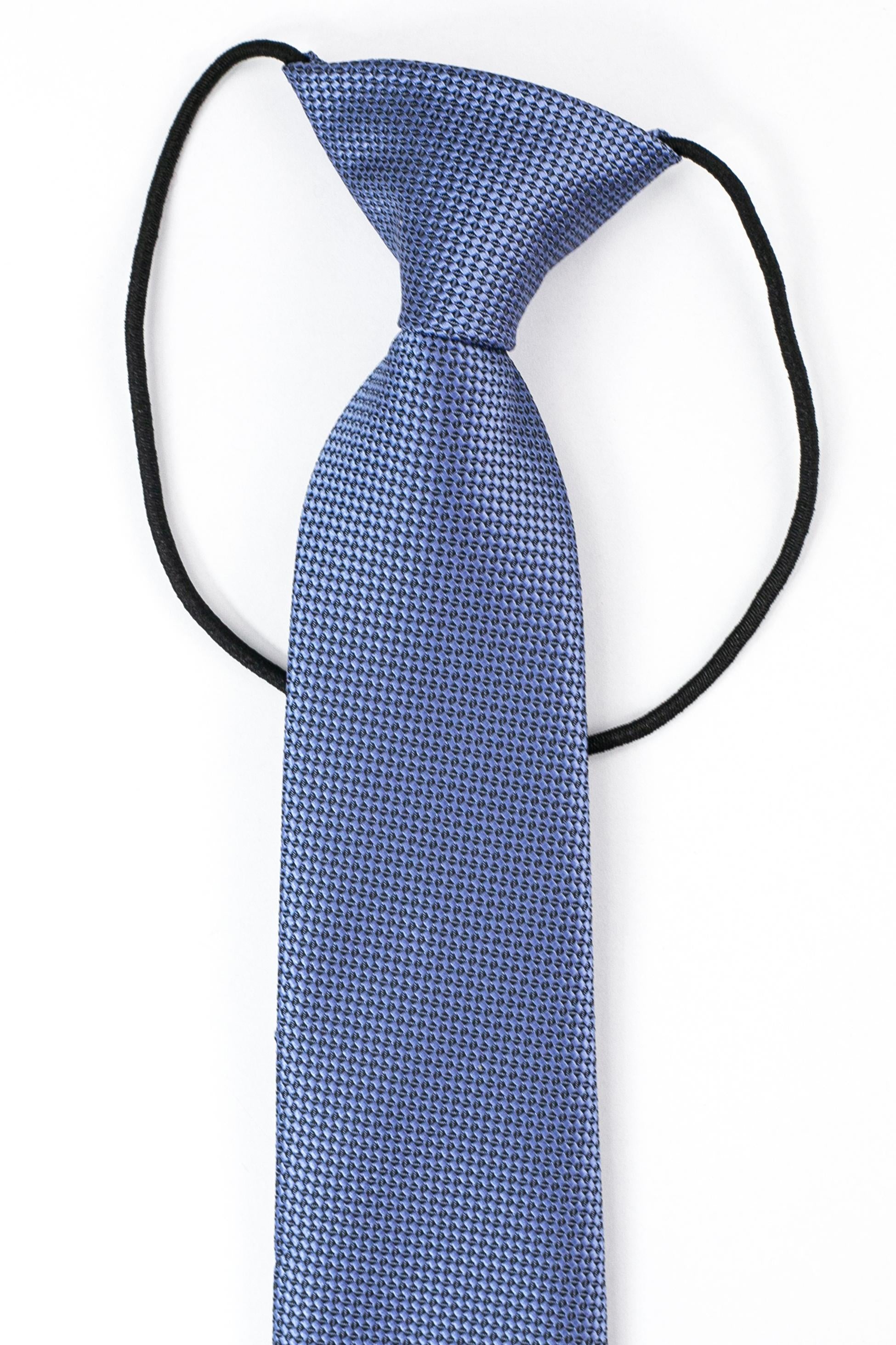 Boys’ Jacquard Tie & Hanky Set with Elastic Strap - Sky Blue