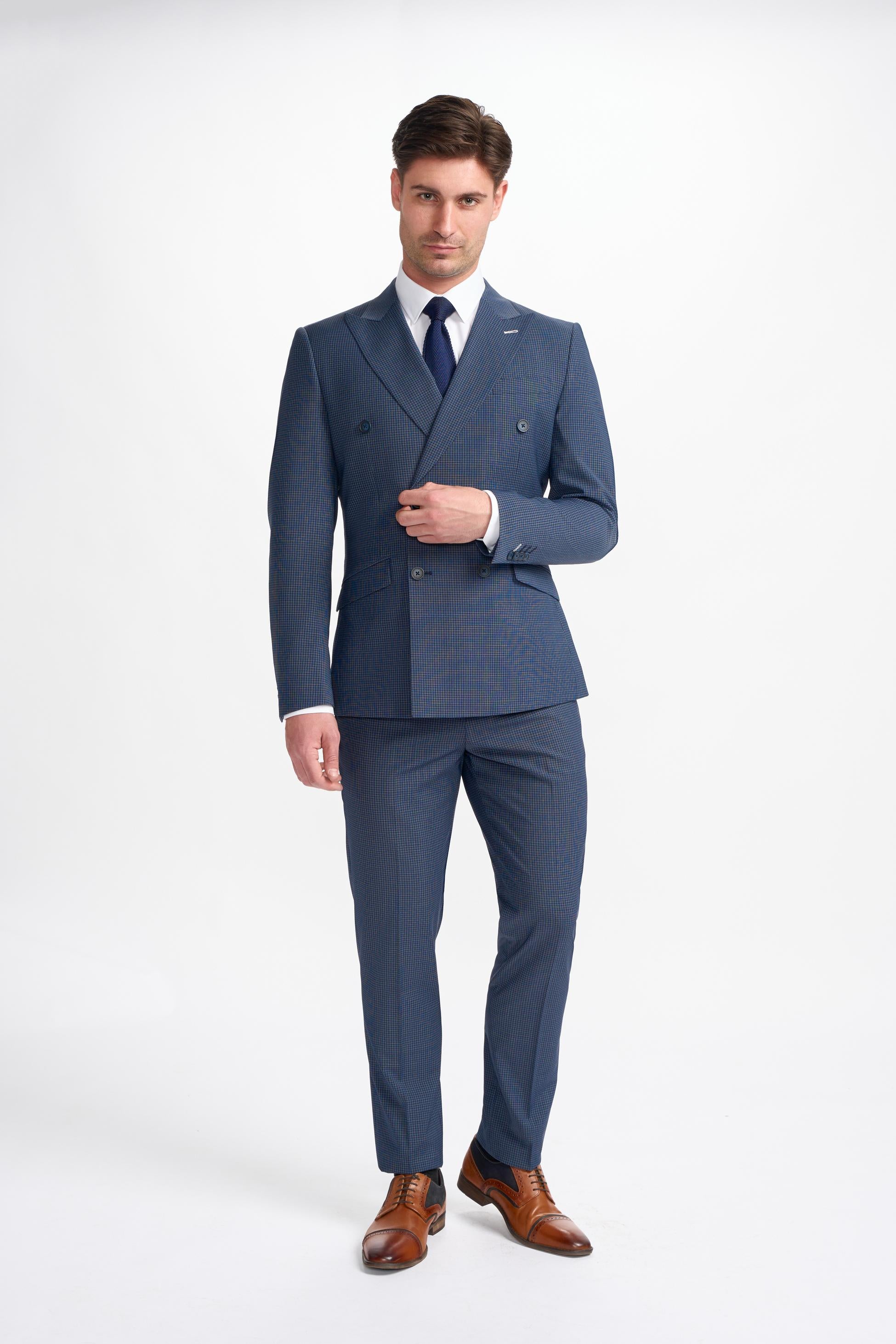 Men’s Double-breasted Check Navy Suit – BOND D/B - Navy Check