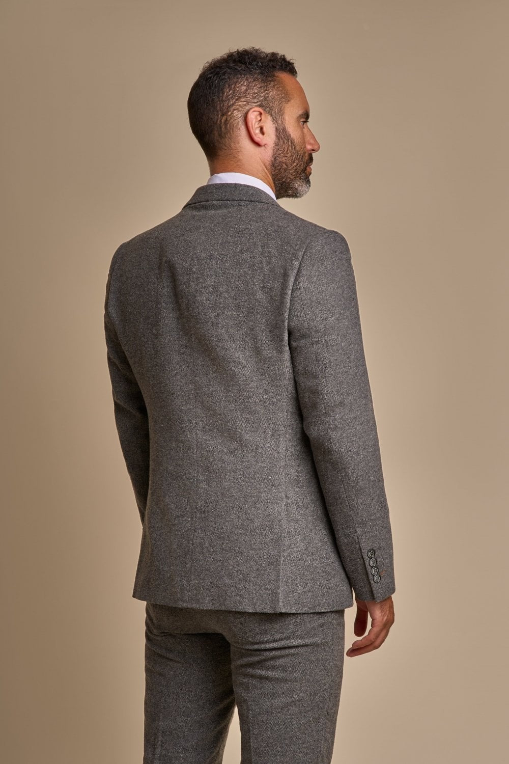 Men's Herringbone Tweed Slim Fit Formal Suit - MARTEZ - Charcoal Grey