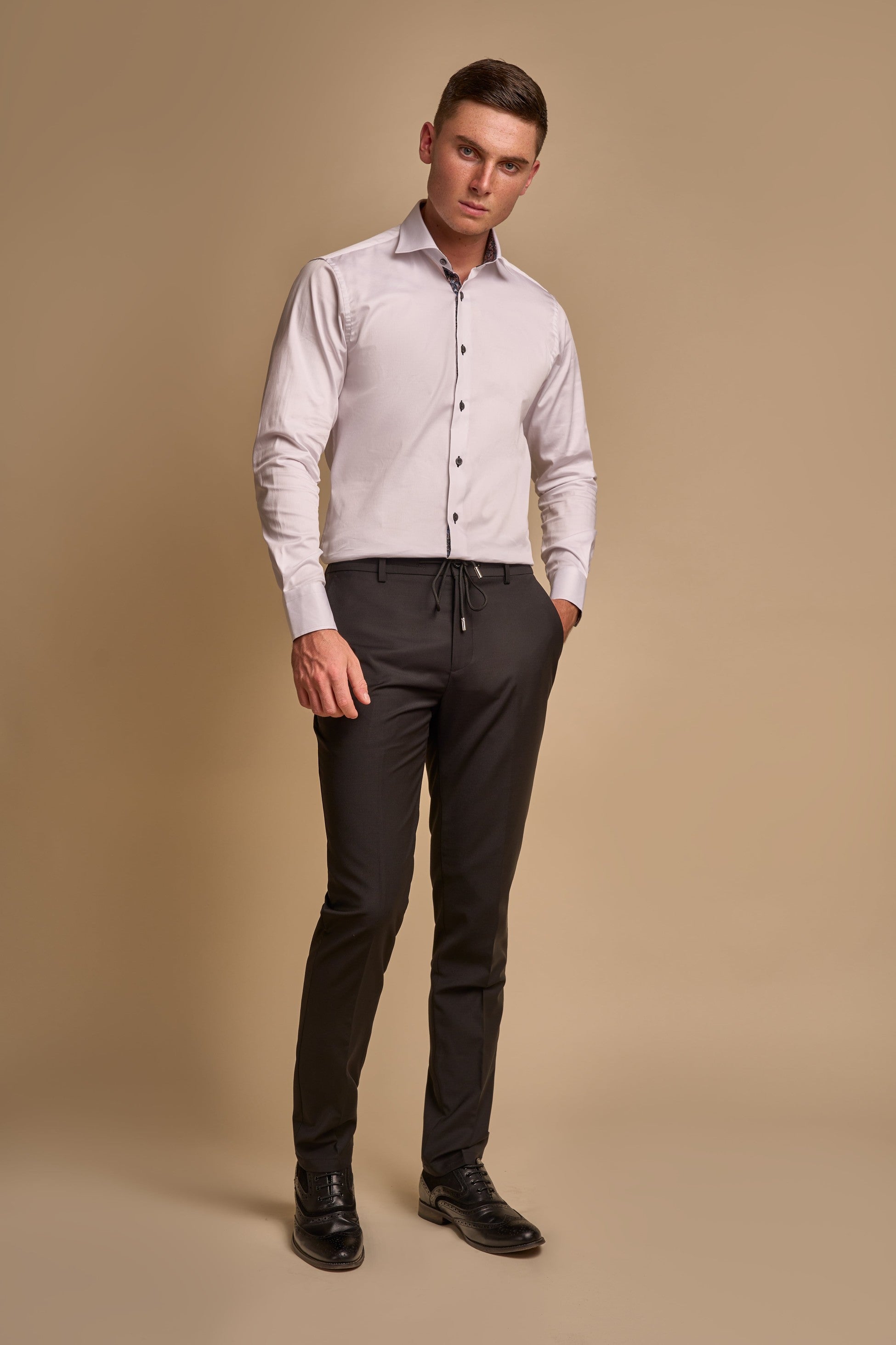 Men's Slim Fit Bi-Stretch Wool Blend Trousers - AMADEUS - Black