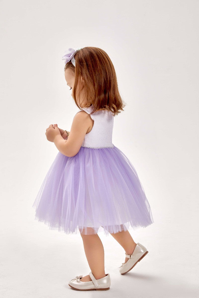 Baby Girl's Knit Tutu Tulle Midi Dress & Coat Set - Ivory - Purple