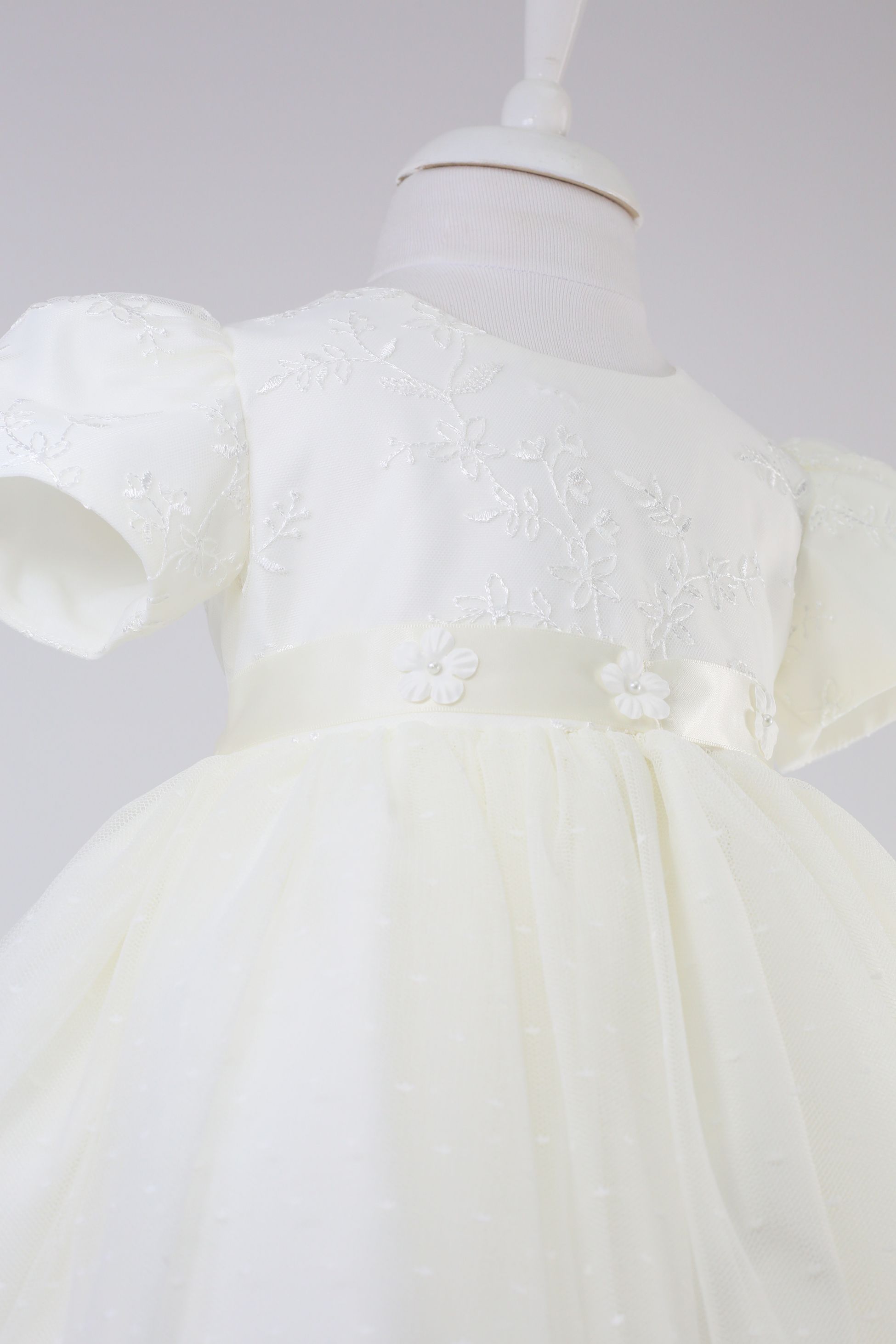 Baby Girls Balloon Sleeve Tulle Dress – B1038 - Ivory