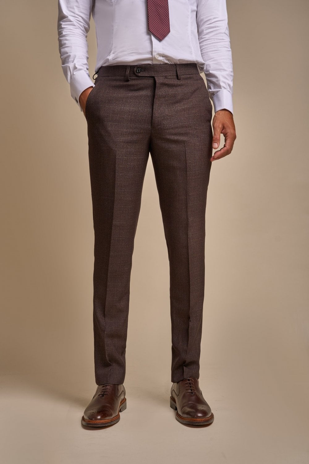 Men's Tweed Check Slim Fit Suit - CARIDI - Brown