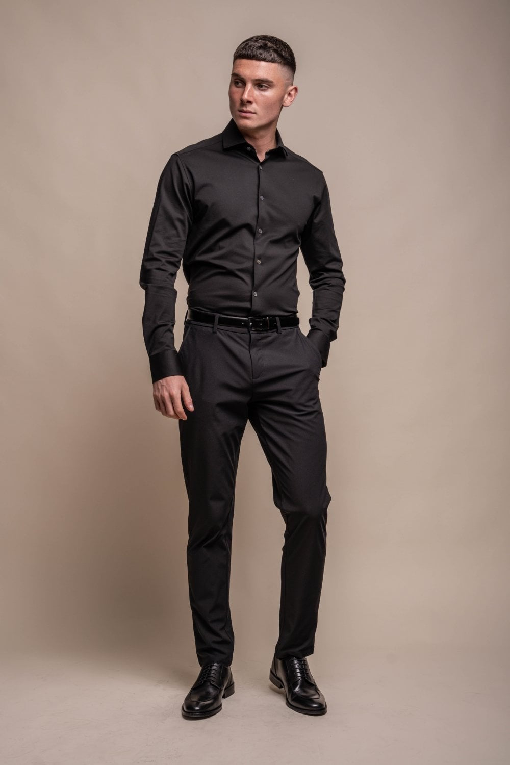 Men's Cotton Slim Fit Long Sleeve Shirt - ASHLEY - Black