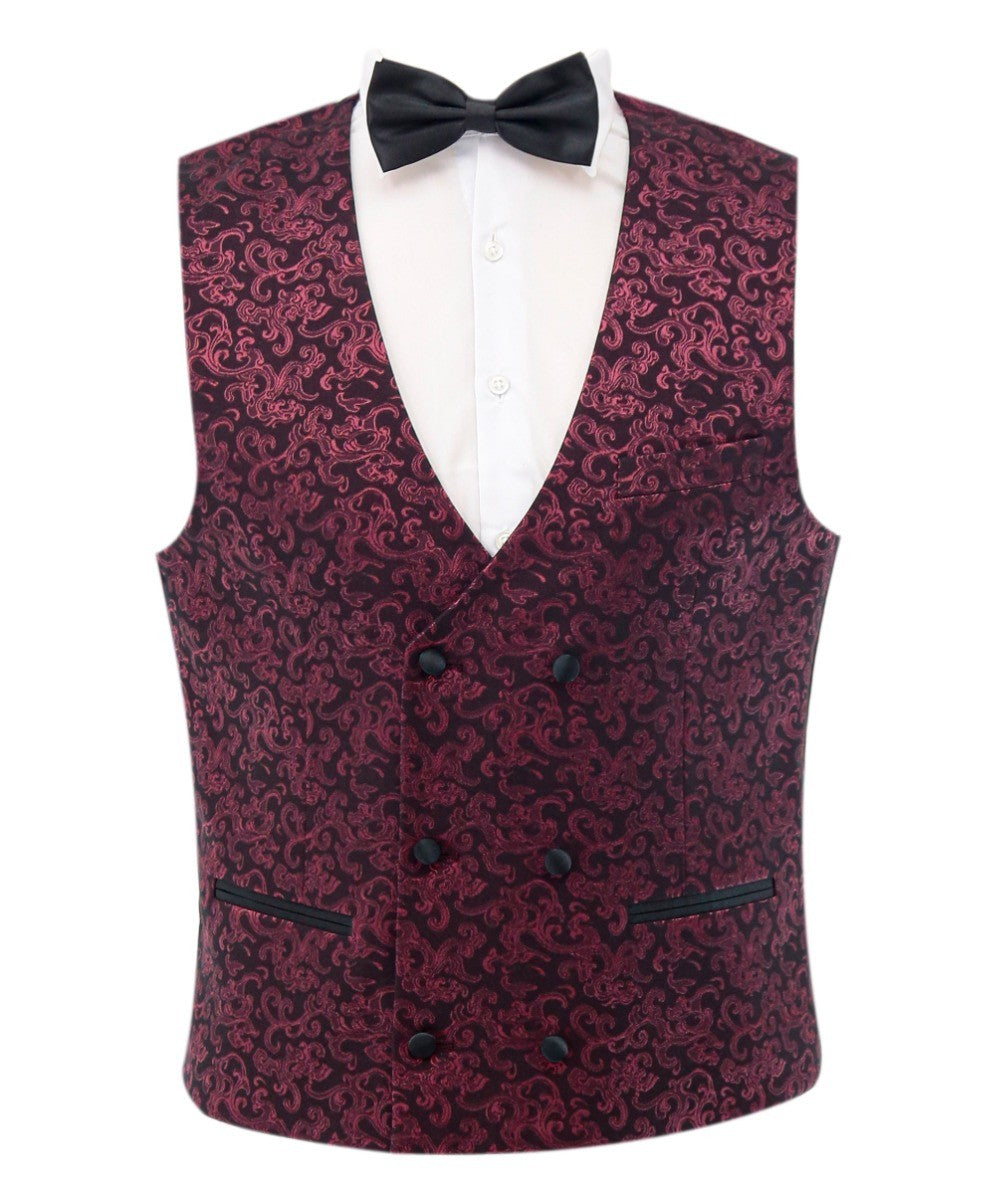 Men's Patterned Shimmer Burgundy Tuxedo Suit - AARON - Burgundy