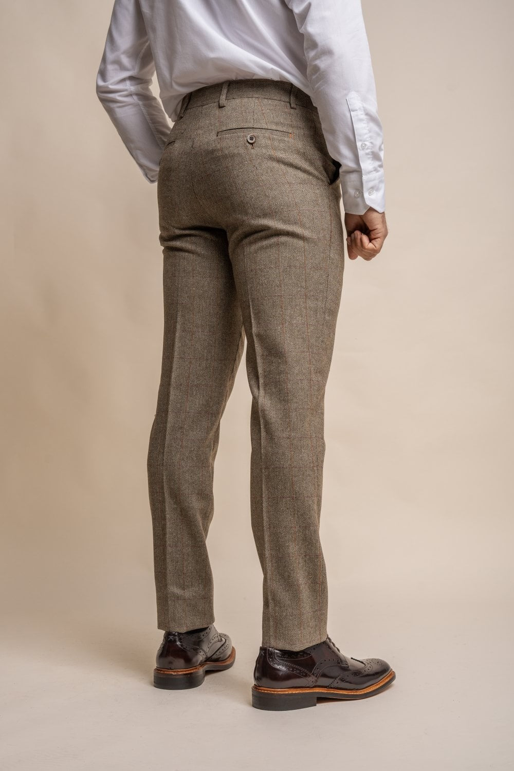 Men's Tweed Check Green Formal Trousers - Gaston Sage - Sage Green