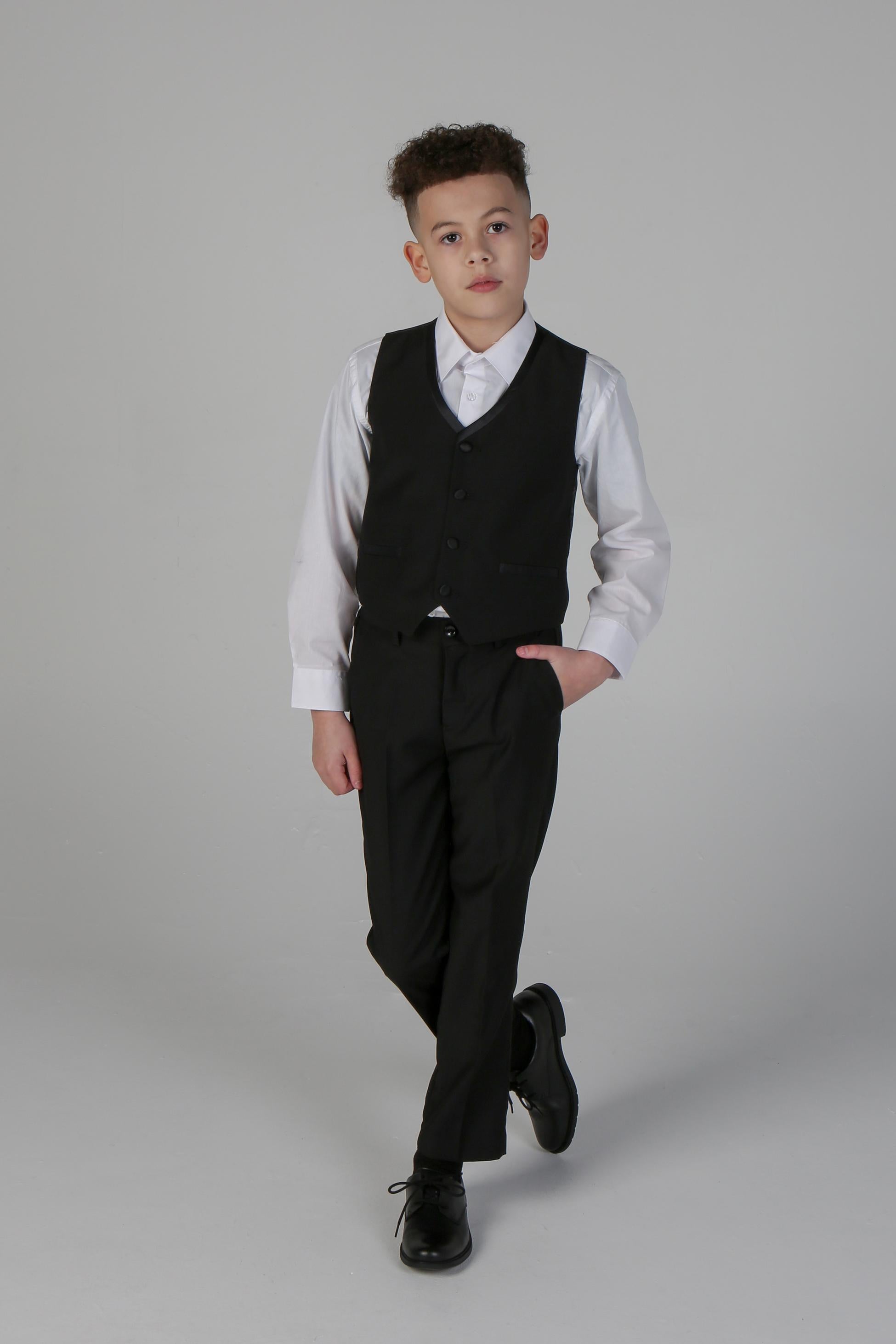 Boys Peak Lapel Tuxedo Dinner Suit - HARRY Black - Black