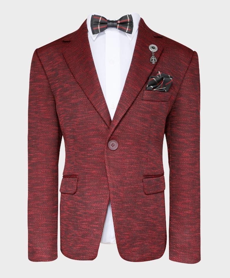 Boys Tailored Fit Birdseye Blazer - Burgundy