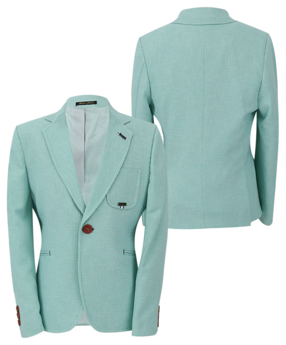 Boys Twill Single Breasted Slim Fit Blazer - TERRY - Aqua Green