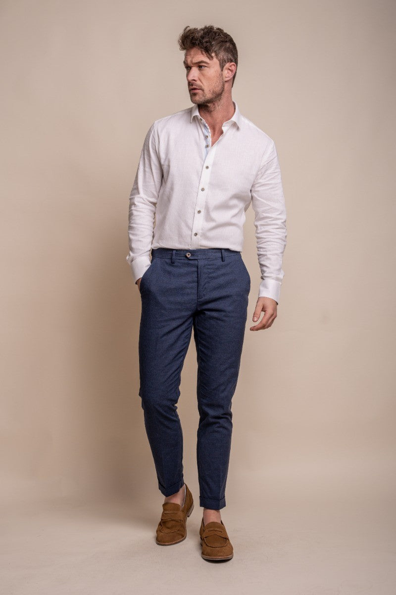 Men's Slim Fit  Linen Trousers  - ALVARI - Navy Blue