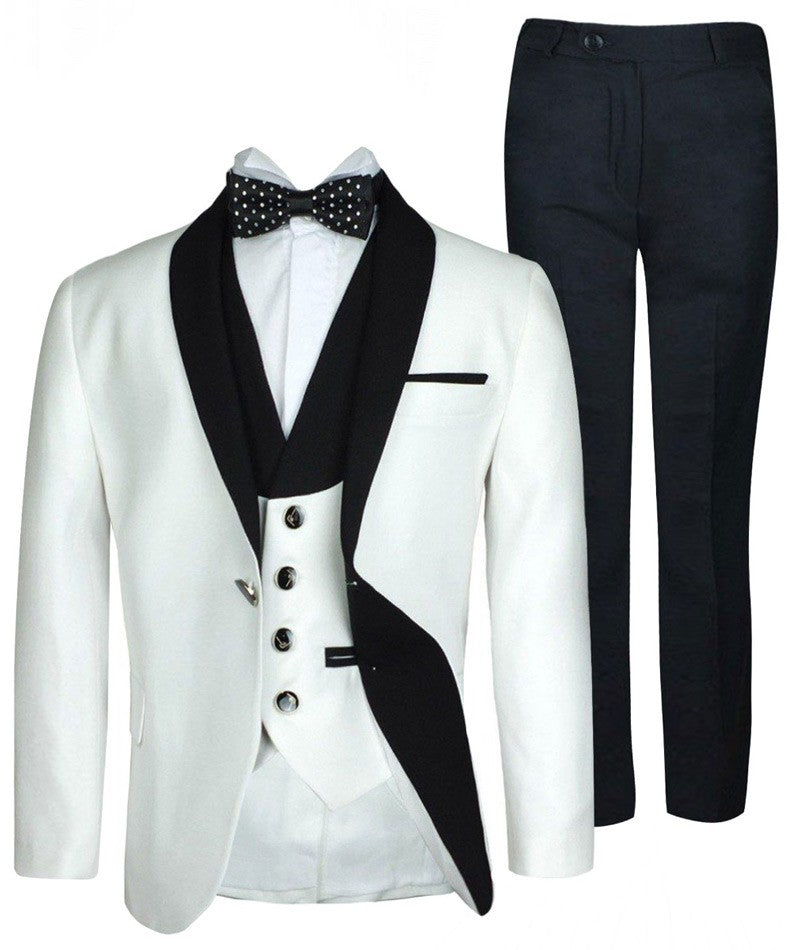 Boys Exclusive Piping Tuxedo Suit - White - Black