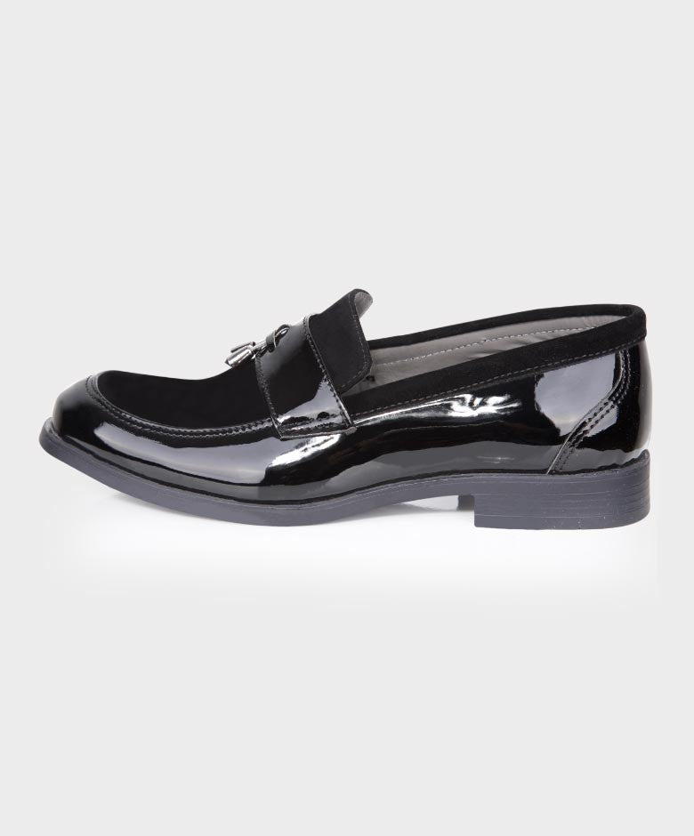 Baby Boys & Boys leather and Suede Slip on Formal Tassel Loafers - Black