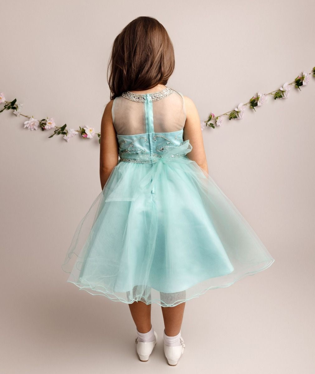 Girls Tulle Dress with Sequin Embellishments - LOLA - Aqua Blue