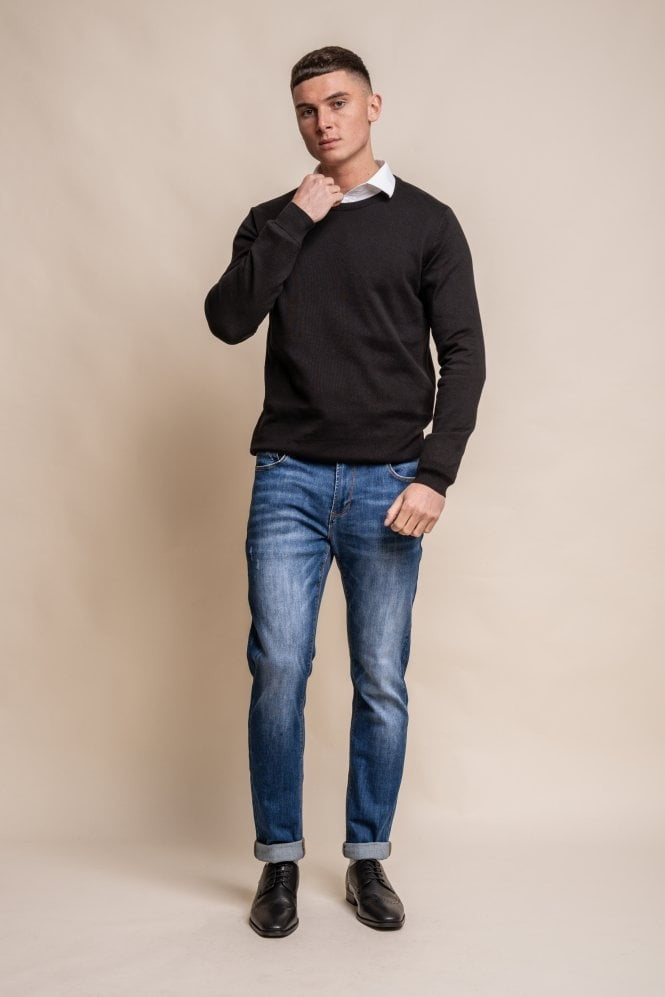 Men's Cotton Slim Fit Crewneck Jumper - Black