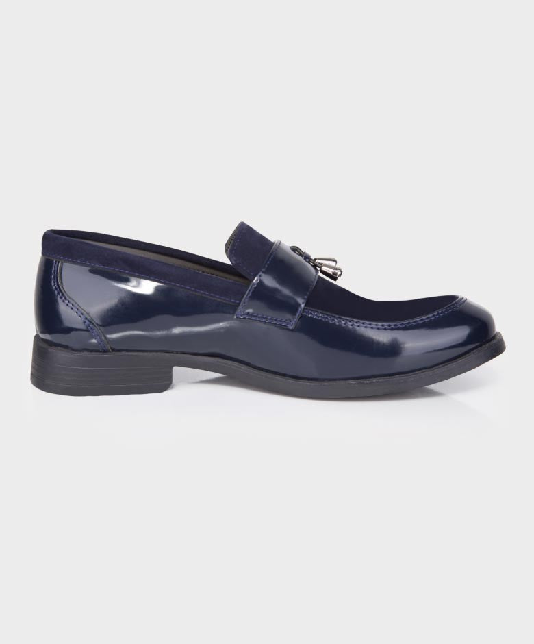 Baby Boys & Boys leather and Suede Slip on Formal Tassel Loafers - Navy Blue