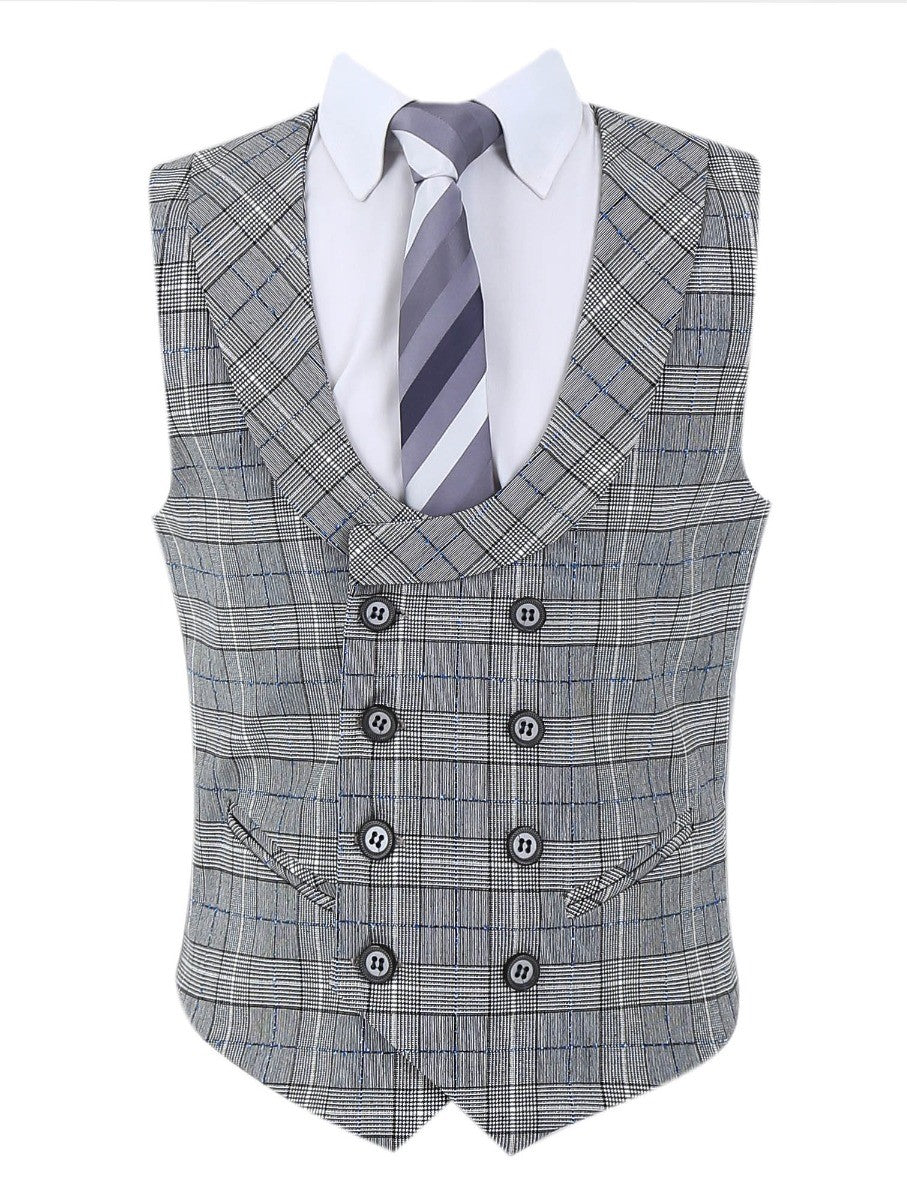 Boys Retro Check Slim Fit Suit - Grey