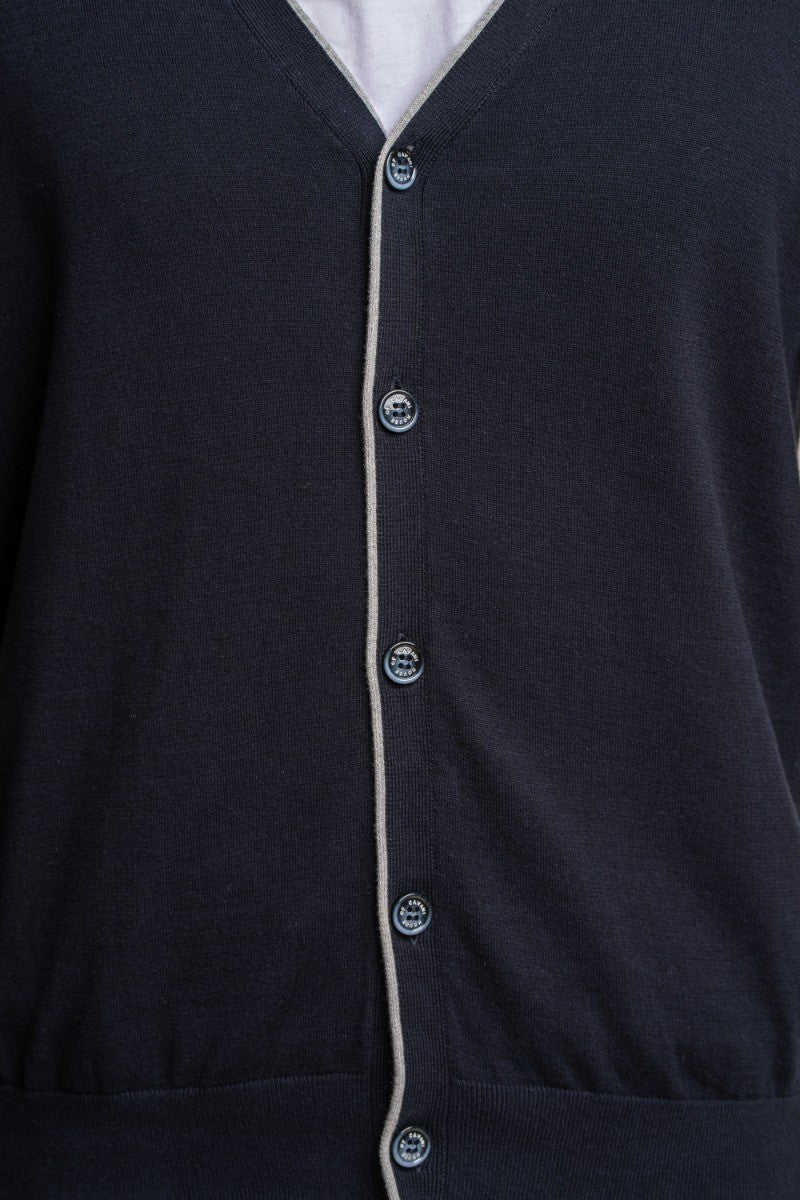 Men's Slim Fit Knitted Cotton Cardigan - Raider - Navy Blue