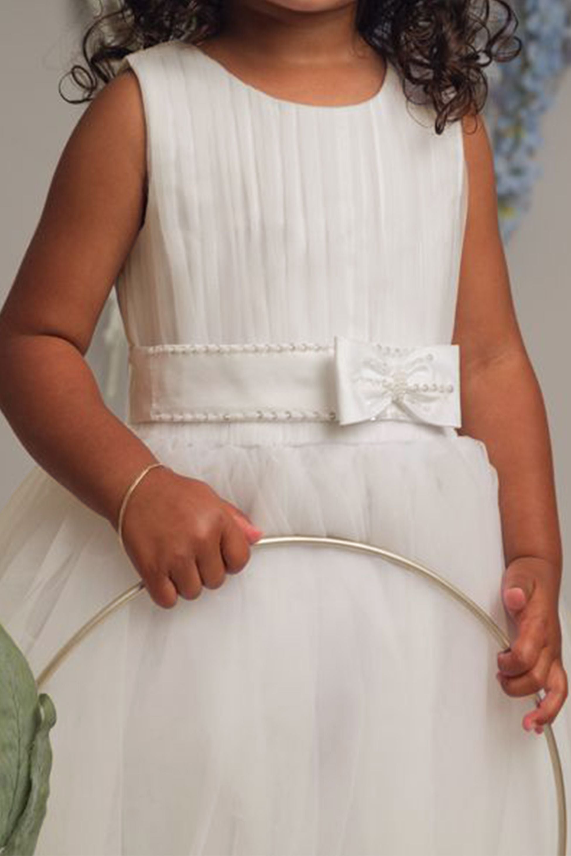 Girls Pleated Bodice Christening Dress - CINDY - Ivory