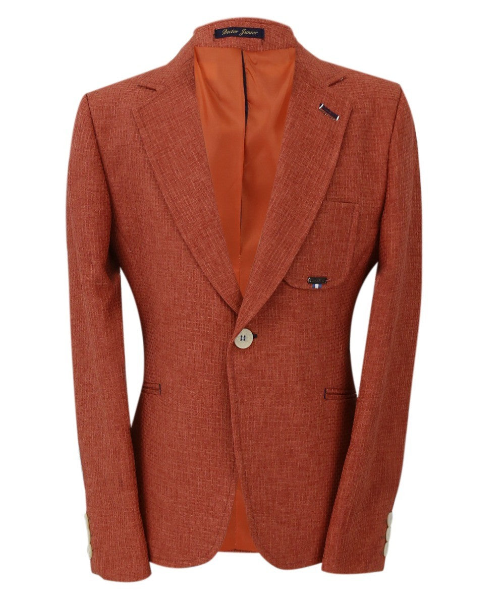 Boys Twill Single Breasted Slim Fit Blazer - TERRY - Brick