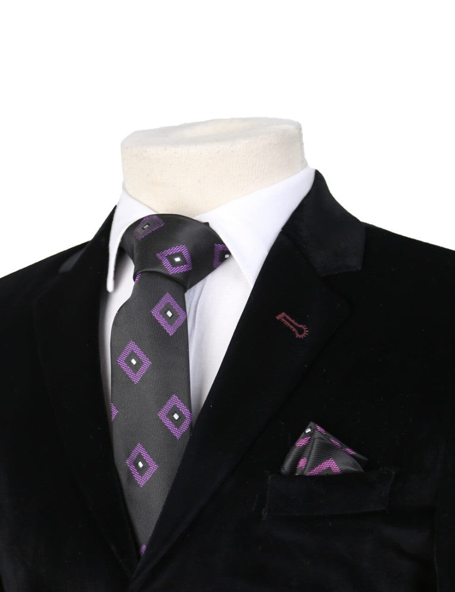 Boys Mixed Pattern Formal Tie & Hankie Set - Black