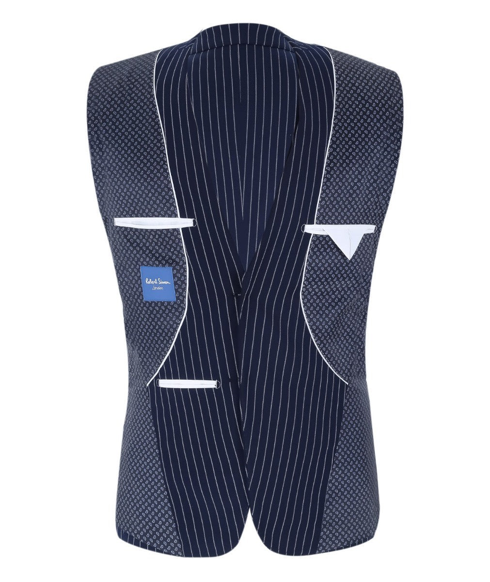 Men's Tailored Fit Pinstripe Navy Suit - MASON - Navy Blue