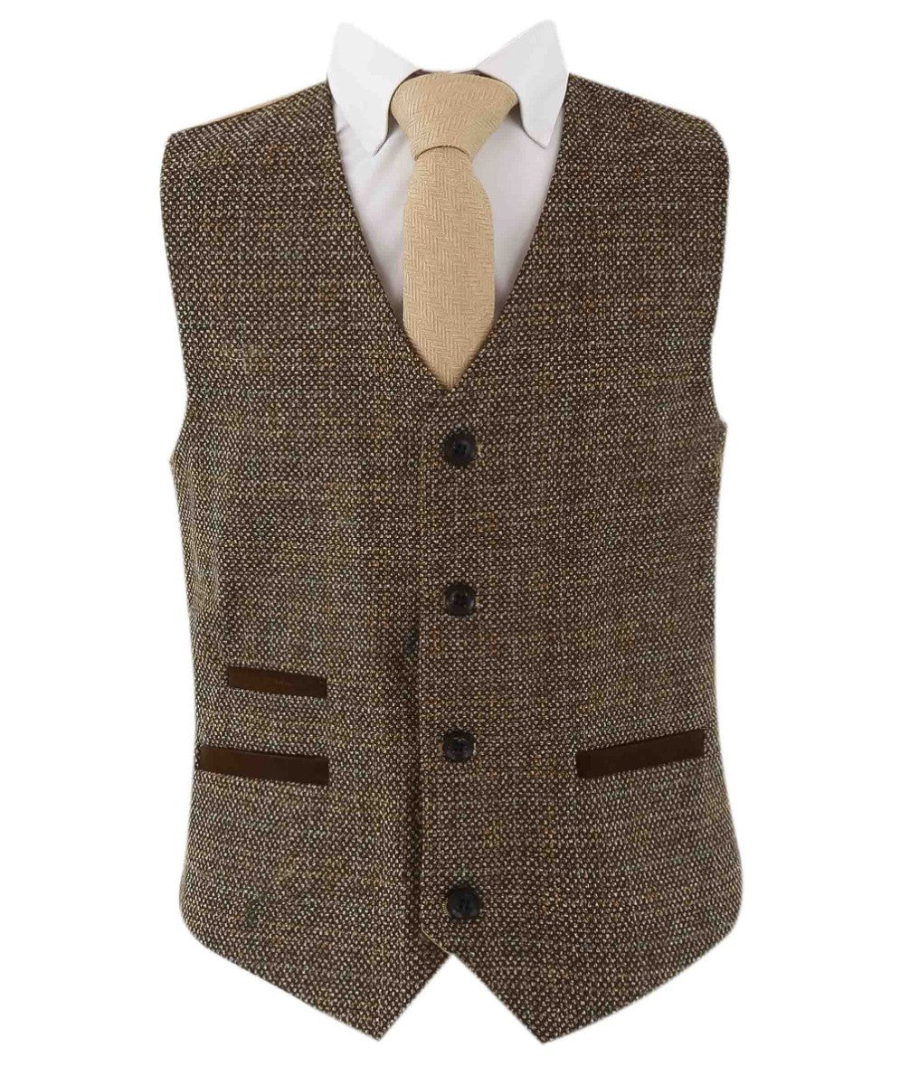 Boys Tweed Tailored Fit Formal Suit - Ralph - Brown