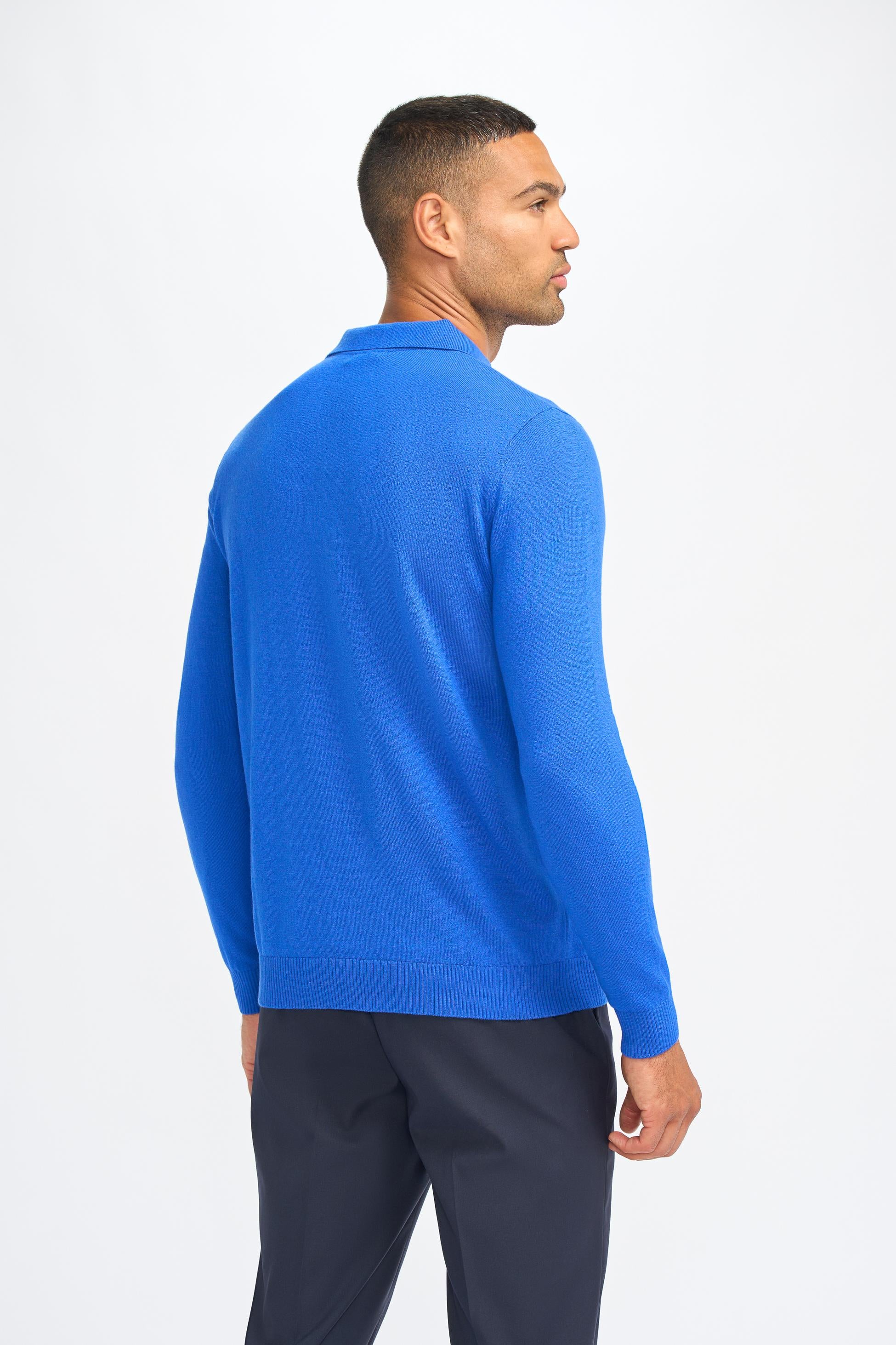 Men’s Wool Knit Long Sleeve Polo Shirt - Boom - Electirc Blue